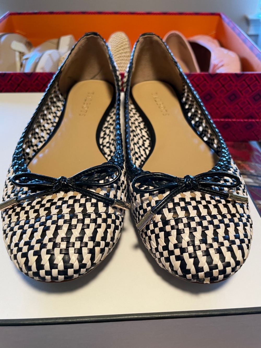 Talbots Black & White Woven Ballet Flats with Bow